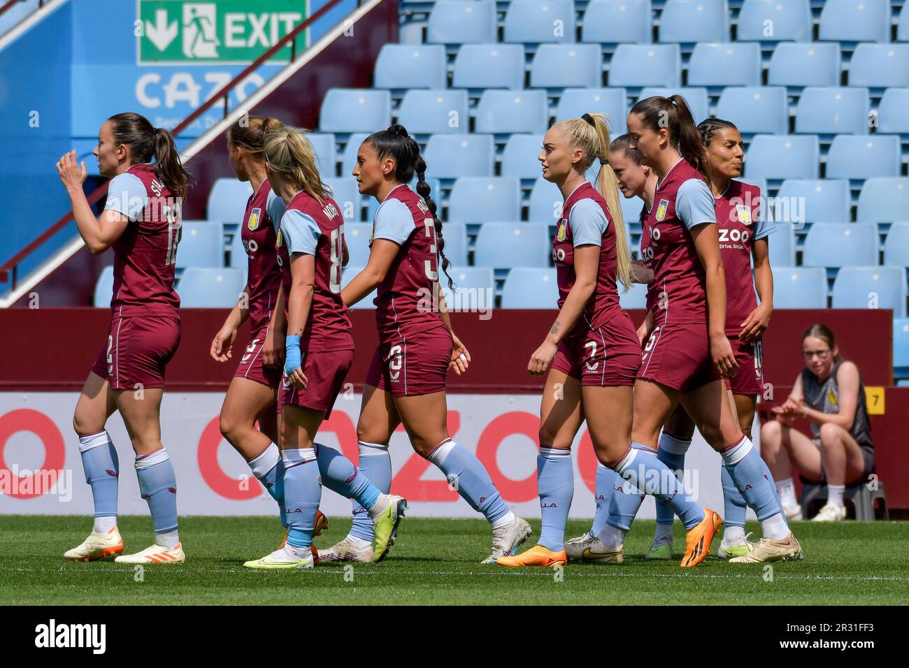 Birmingham, England. 21 May 2023. Aston Villa players celebrate their side's opening goal during the Barclays Women's Super League game between Aston Villa and Liverpool at Villa Park in Birmingham, England, UK on 21 May 2023. Credit: Duncan Thomas/Majestic Media/Alamy Live News. Stock Photo