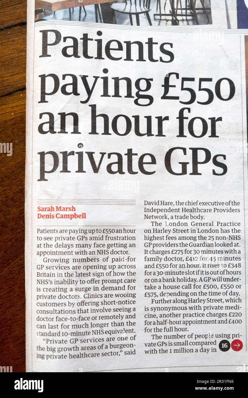 'Patients paying £550 an hour for private GPs' Guardian newspaper