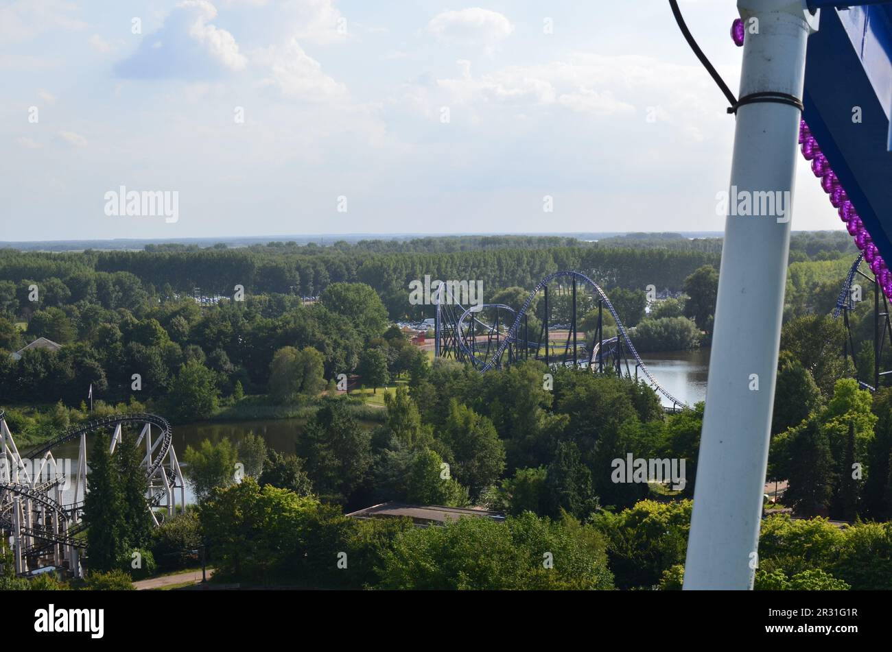 Amsterdam, The Netherlands - August 8, 2022: Aerial view of Walibi Holland amusement park Stock Photo