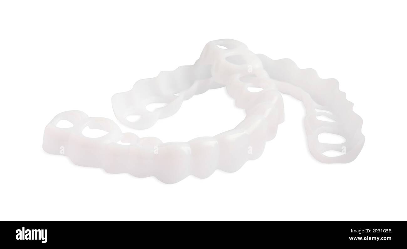 Dental mouth guards on white background. Bite correction Stock Photo