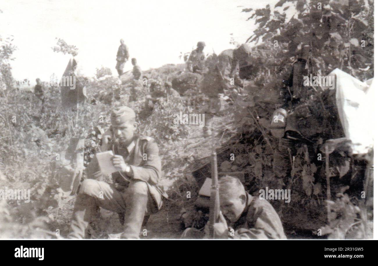 World War Two German Officer Communicates with HQ on the Northern Sector of the Russian Front 1941 Stock Photo