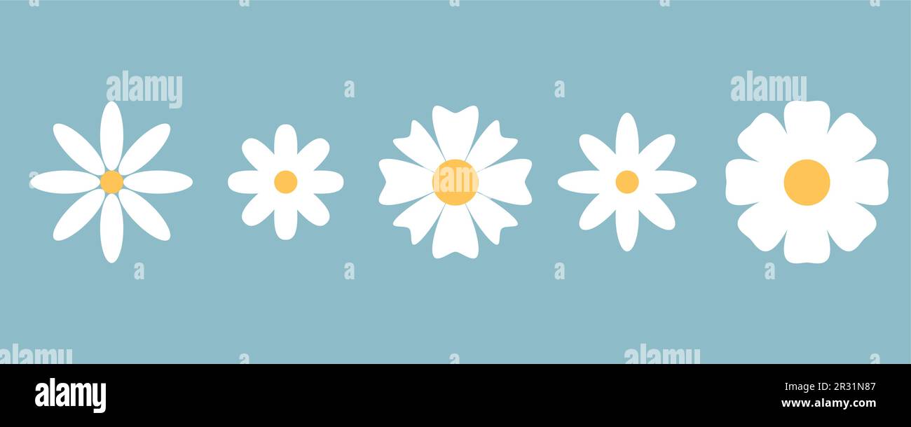 set of white flowers simple spring icon collection Stock Vector Image ...