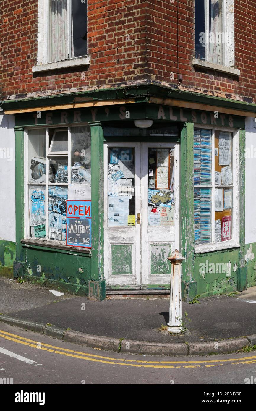 A run down corner shop in Salisbury which used to sell bric a brac and curios. Stock Photo