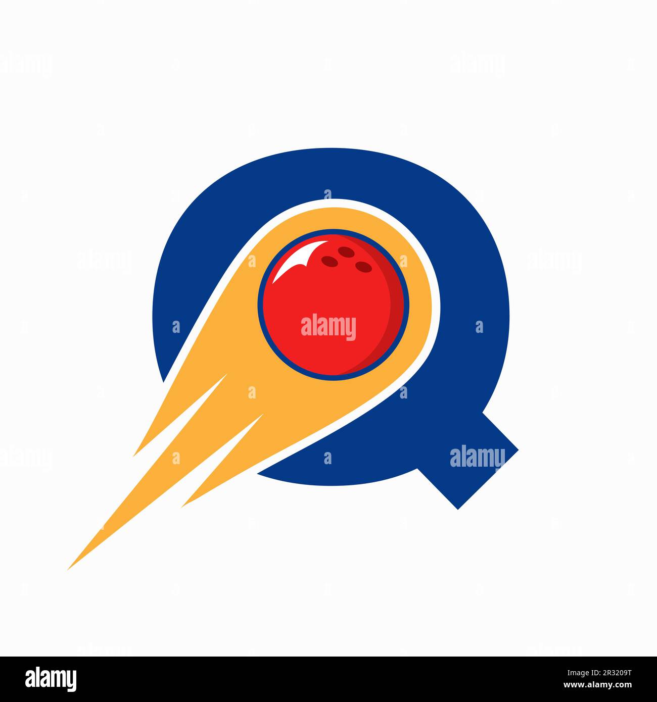 Letter Q Bowling Logo. Bowling Ball Symbol With Red Moving Ball Icon