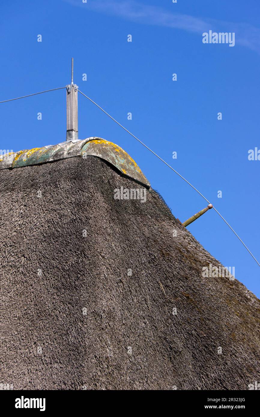 Lightning conductor on a thatched roof Stock Photo