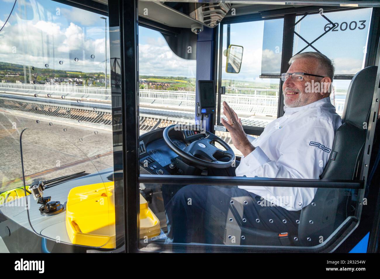 The UK’s first autonomous bus service, AB1 crossing the Forth Road Bridge Stock Photo