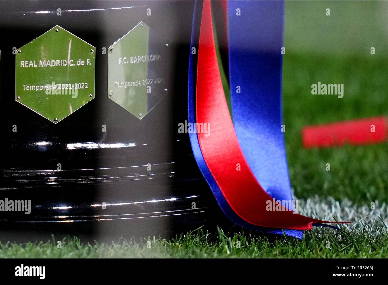 La Liga Santander 2022-2023 trophy last two winners during the La Liga