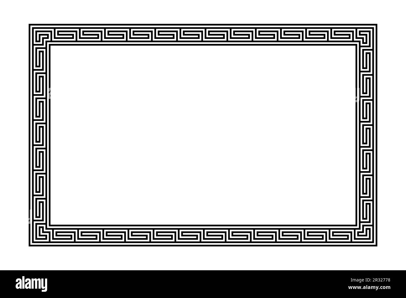 Rectangle frame with Greek fret ornament and a seamless meander pattern. Decorative oblong border, constructed from continuous lines. Stock Photo