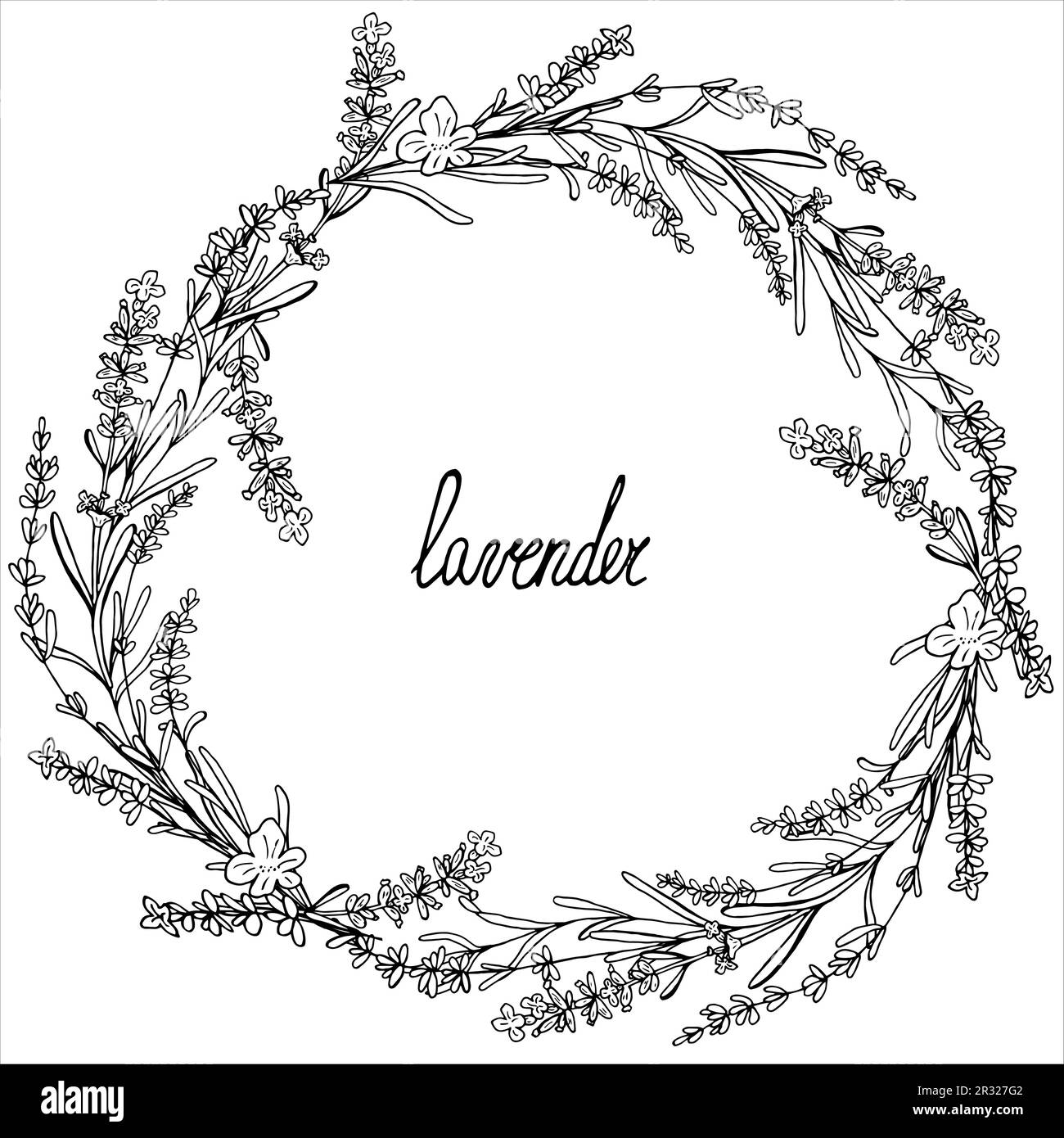 Lavender wreath with leaves and flowers. Vector vintage flower decoration for design, wedding, print Stock Vector