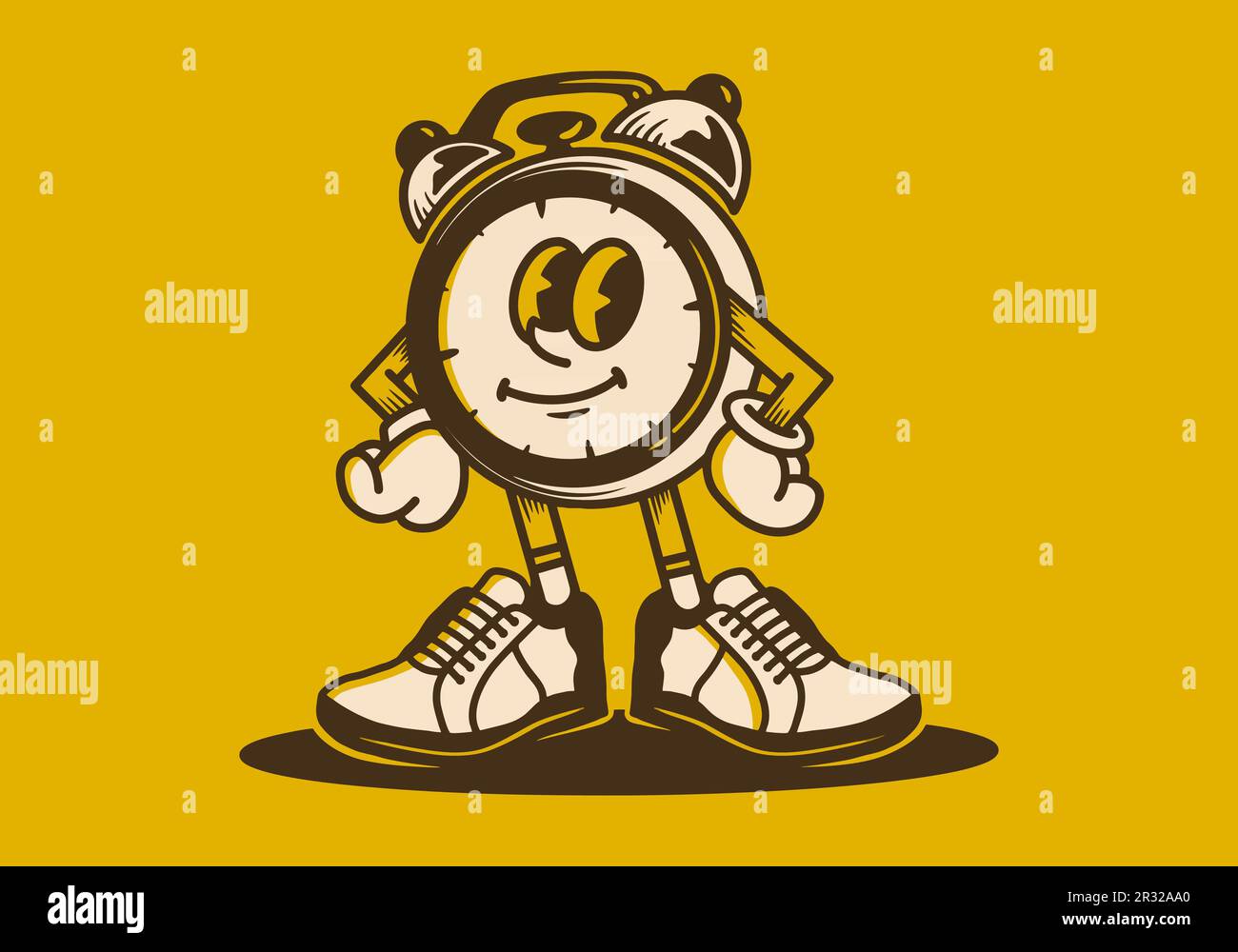Mascot character design of a alarm clock in an upright standing
