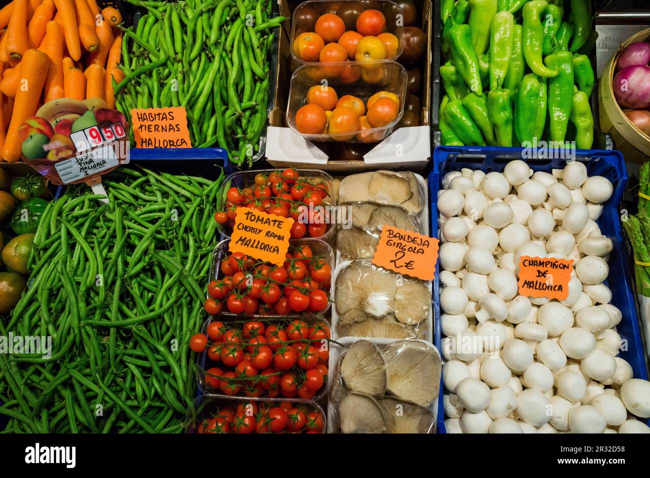 productos de baleares, frutas y verduras Miquel Gelabert , Palma, Mallorca,Islas Baleares, Spain. Stock Photo
