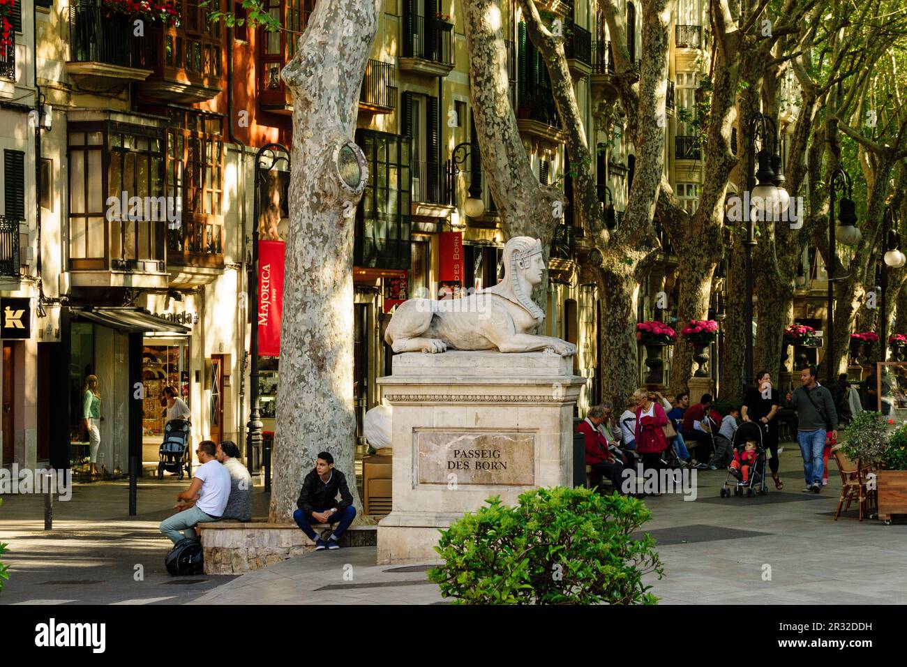 escultura de una esfinge, 1833, Jacint Mateu, paseo del Borne -Passeig des Born- , Palma, mallorca, islas baleares, españa, europa. Stock Photo