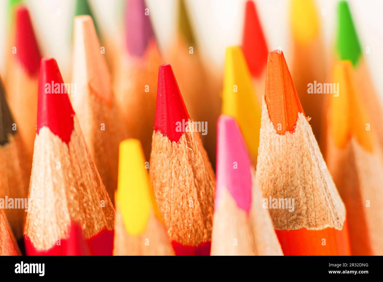 multiple colored pencils grouped together, balearic islands spain. Stock Photo