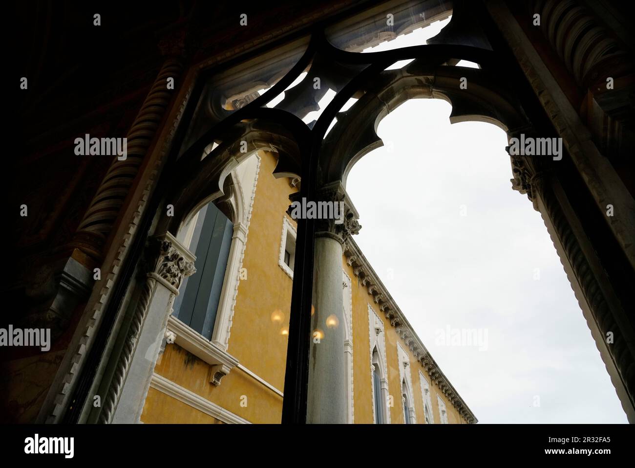 Classic Murano chandeliers, Palazzo Cavalli-Franchetti palace, 1565, sestiere San Marco district, Canal Grande, Gothic architecture, Italian Gothic, V Stock Photo