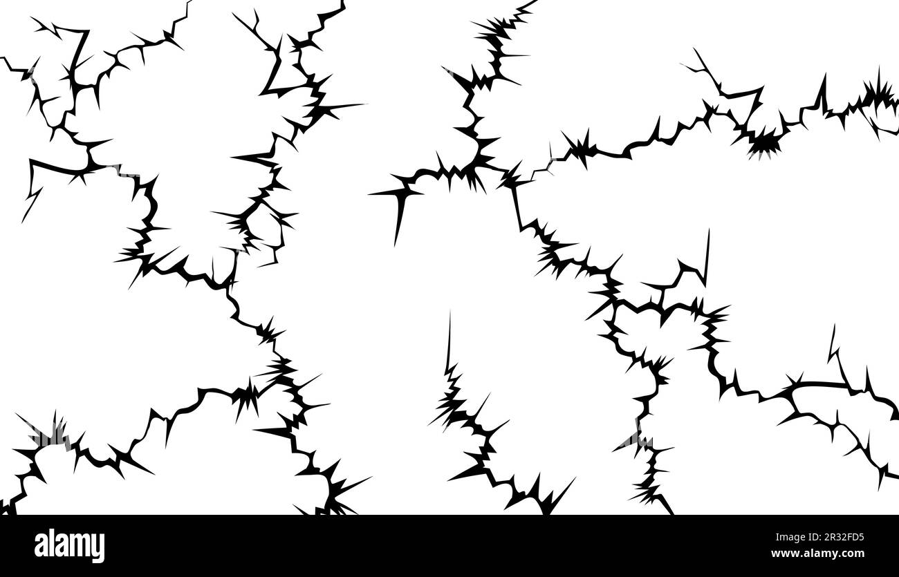 Background with cracks on the surface. Structure of black and white vector cracks. Earthquake destruction structure, wall crack or shattered cracked g Stock Vector