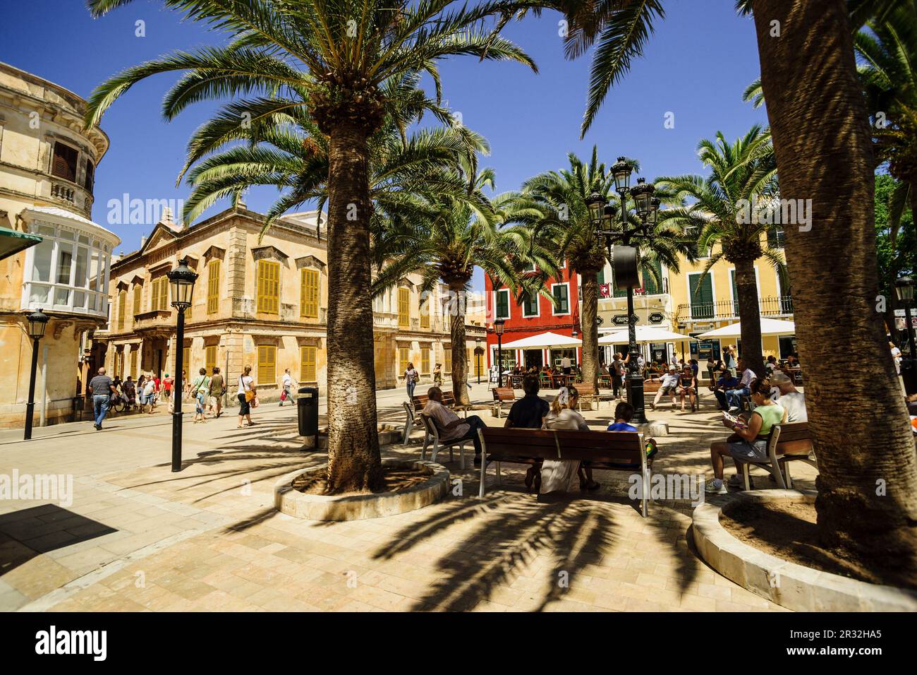 Plaza de Ses Palmeres - plaza de Alfonso III conquistador- . Ciutadella. Menorca, Islas Baleares, españa. Stock Photo
