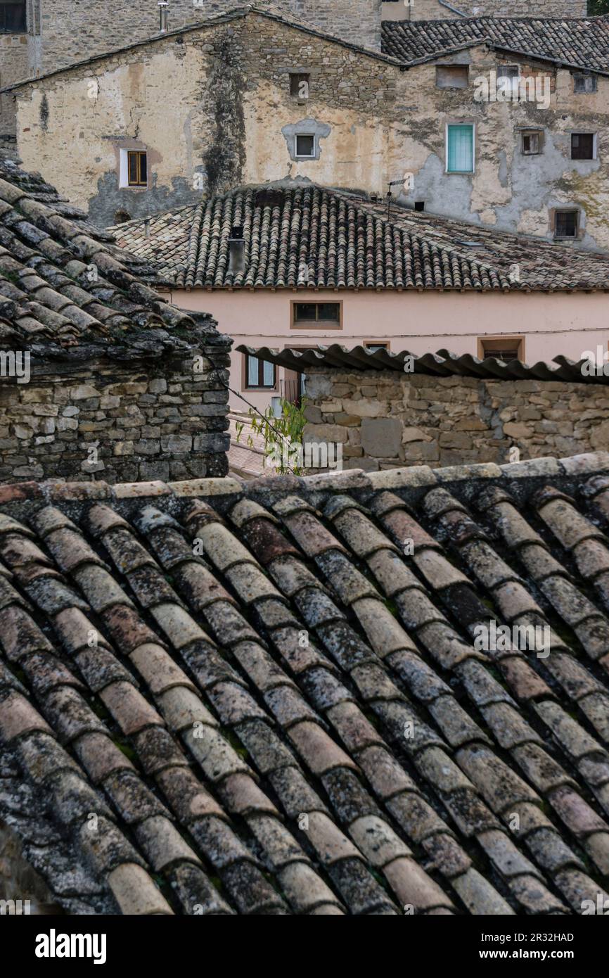 tejados tipicos, Abizanda ,, Provincia de Huesca, Comunidad Autónoma de Aragón, cordillera de los Pirineos, Spain, europe. Stock Photo