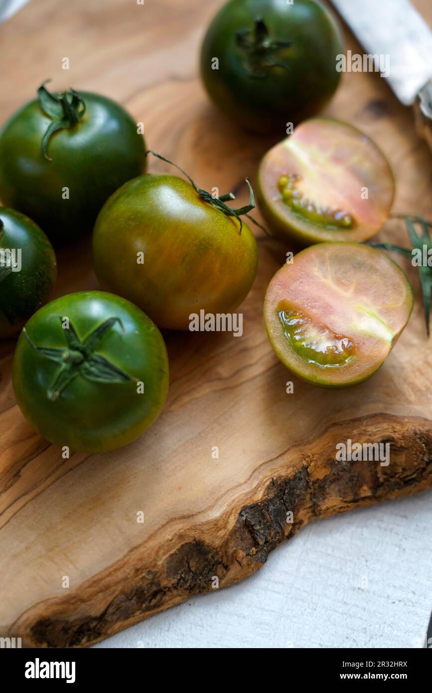 Traditional organic, raw Sardinian cherry tomatoes called Camone type, Sardinia, Italy, Europe Stock Photo