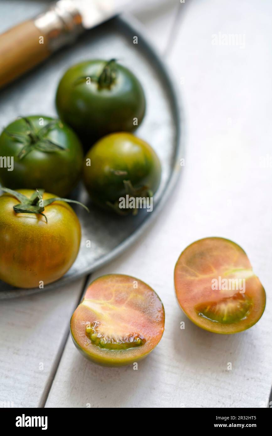 Traditional organic, raw Sardinian cherry tomatoes called Camone type, Sardinia, Italy, Europe Stock Photo