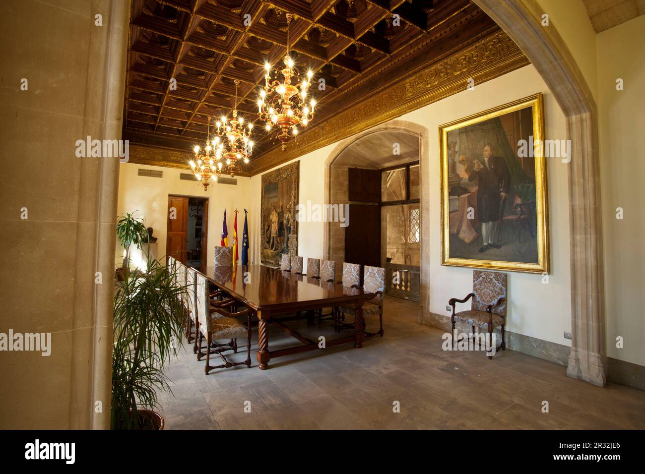 Room of the Consell de Govern.Consolat de Mar, (seat for the presidency of the Govern Balear), XVII century.Palma.Mallorca.Balearic Islands. Spain. Stock Photo