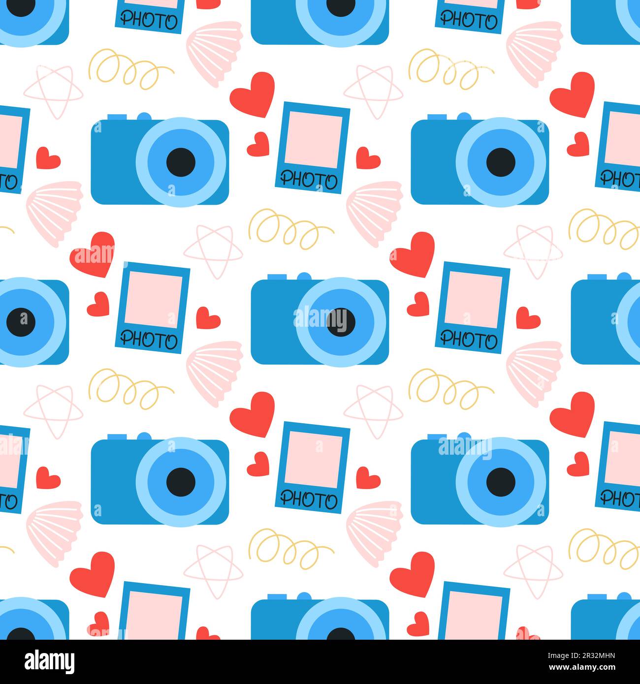 Camera and photographs seamless pattern Stock Vector