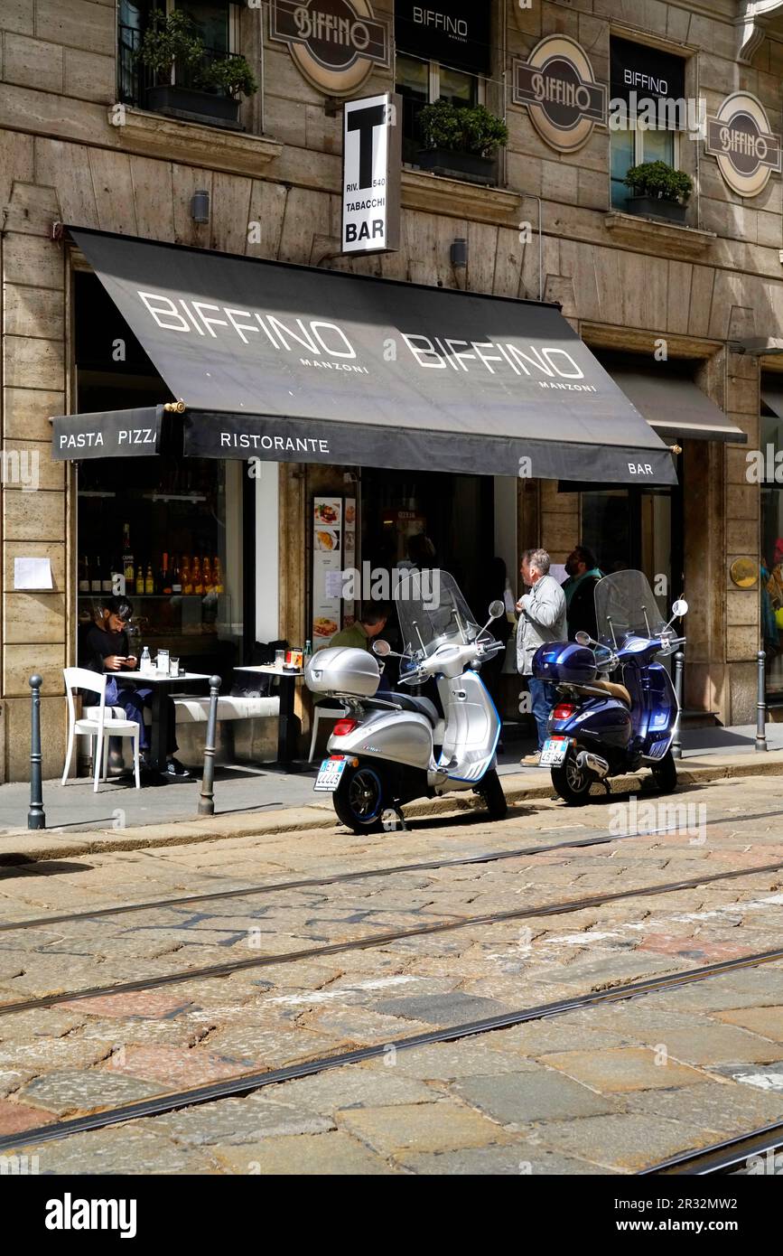 Bar, Via Manzoni street, Milan, Lombardy, Italy, Europe Stock Photo