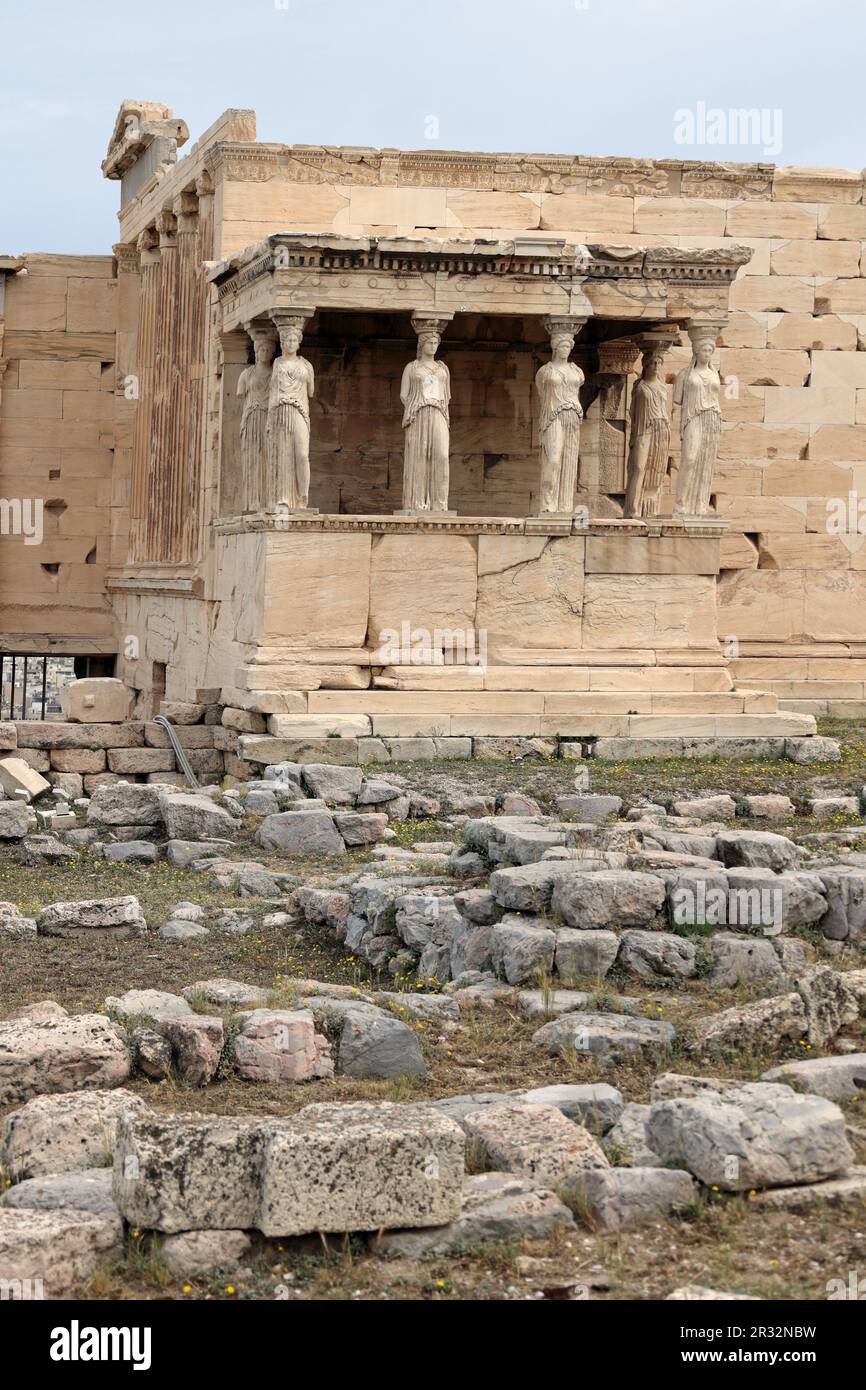 The Erechtheion temple (detail), the Acropolis, Athens, Greece Stock Photo