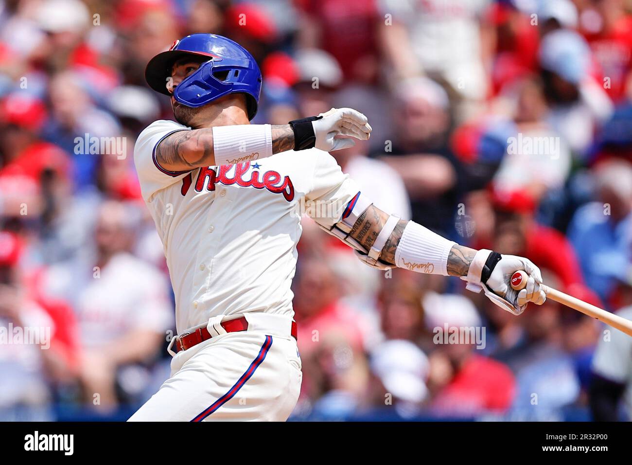 PHILADELPHIA, PA - MAY 21: Nick Castellanos #8 of the Philadelphia Phillies  at bat during the game against the Chicago Cubs at Citizens Bank Park on  May 20, 2023 in Philadelphia, Pennsylvania. (