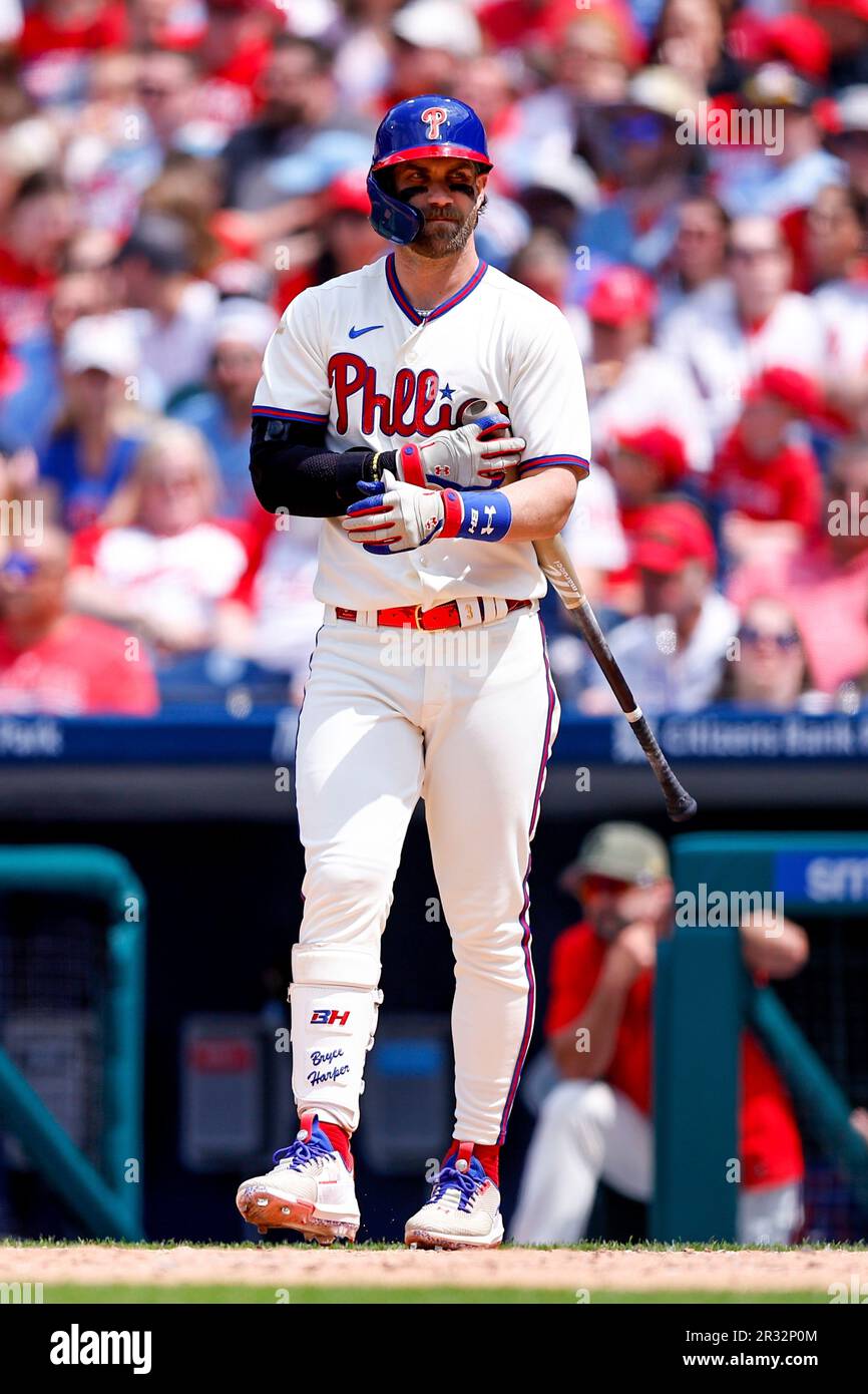 PHILADELPHIA, PA - MAY 21: Bryce Harper #3 of the Philadelphia Phillies at  bat during the game against the Chicago Cubs at Citizens Bank Park on May  20, 2023 in Philadelphia, Pennsylvania. (