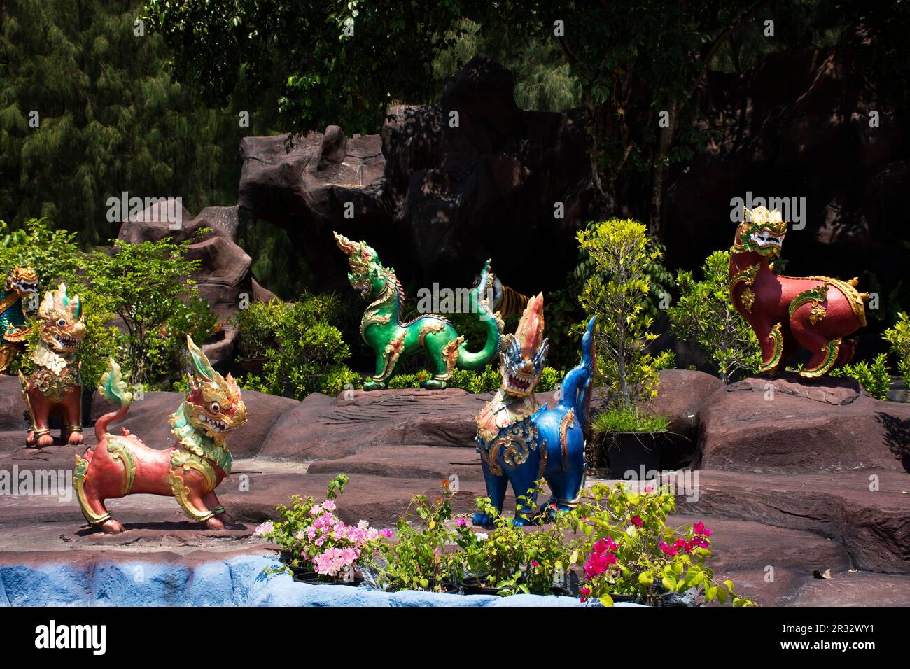 Carving sculpture art of legend creatures mythical himmapan animal in ...