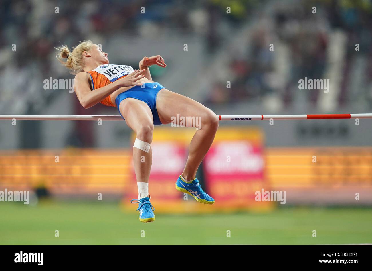 Anouk Vetter participating in the heptathlon high jump at the 2019 ...
