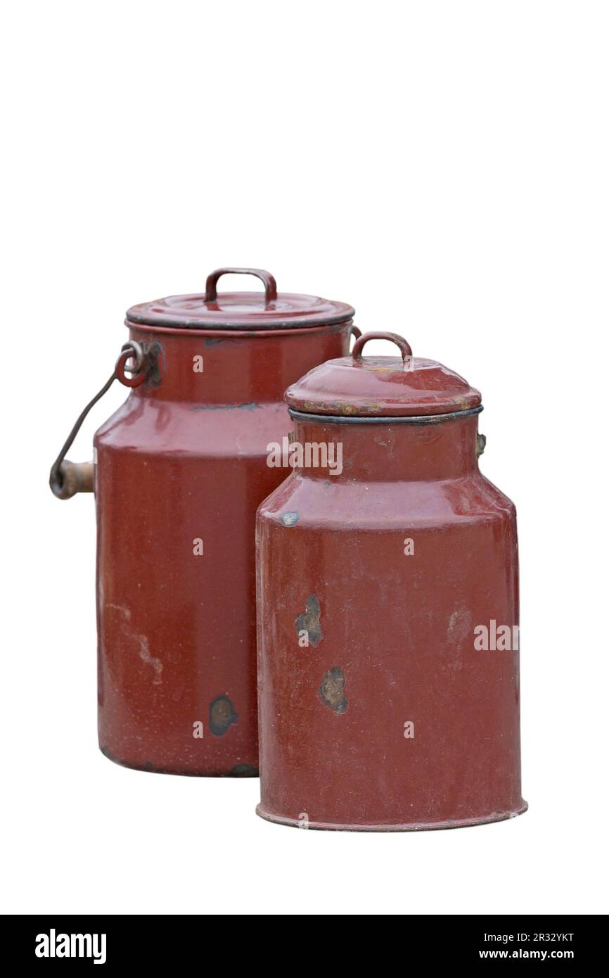 Two old milk cans, exempted Stock Photo