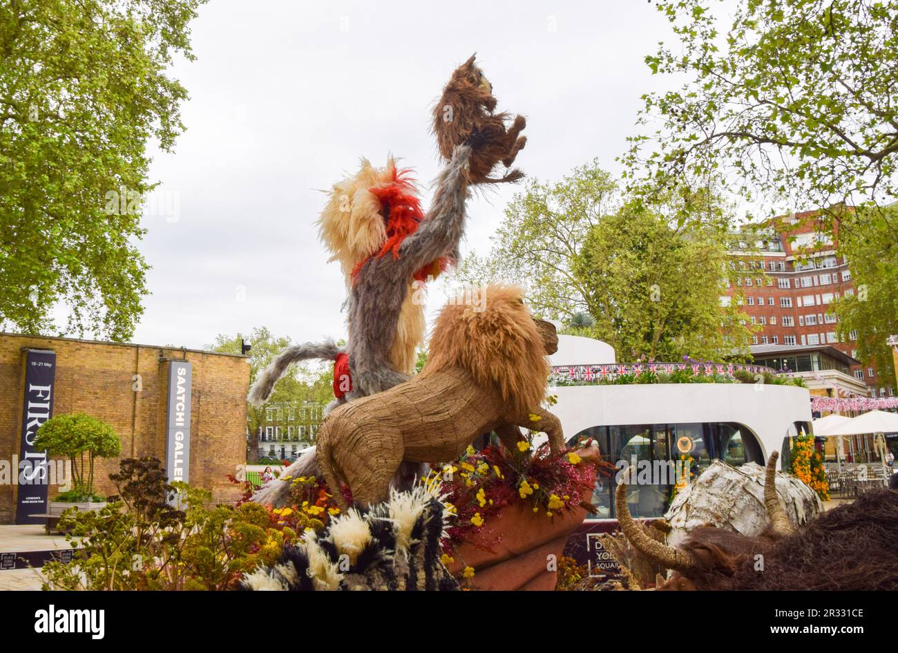 London, England, UK. 22nd May, 2023. The Lion King-themed flower arrangement in Duke of York Square as Chelsea In Bloom, a free outdoor floral exhibition, begins. This year's theme is Flowers On Film. (Credit Image: © Vuk Valcic/ZUMA Press Wire) EDITORIAL USAGE ONLY! Not for Commercial USAGE! Credit: ZUMA Press, Inc./Alamy Live News Stock Photo