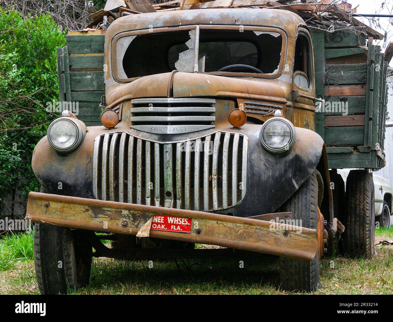 An old Chevrolet working delivery truck sits parked in North Central Florida. Stock Photo