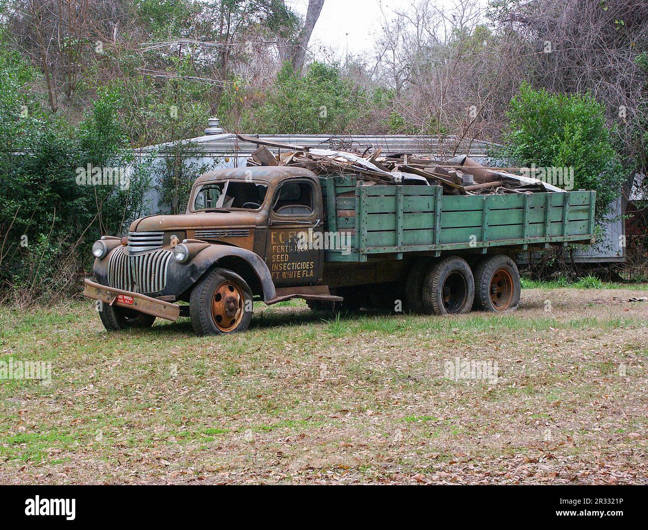 An old Chevrolet working delivery truck sits parked in North Central Florida. Stock Photo