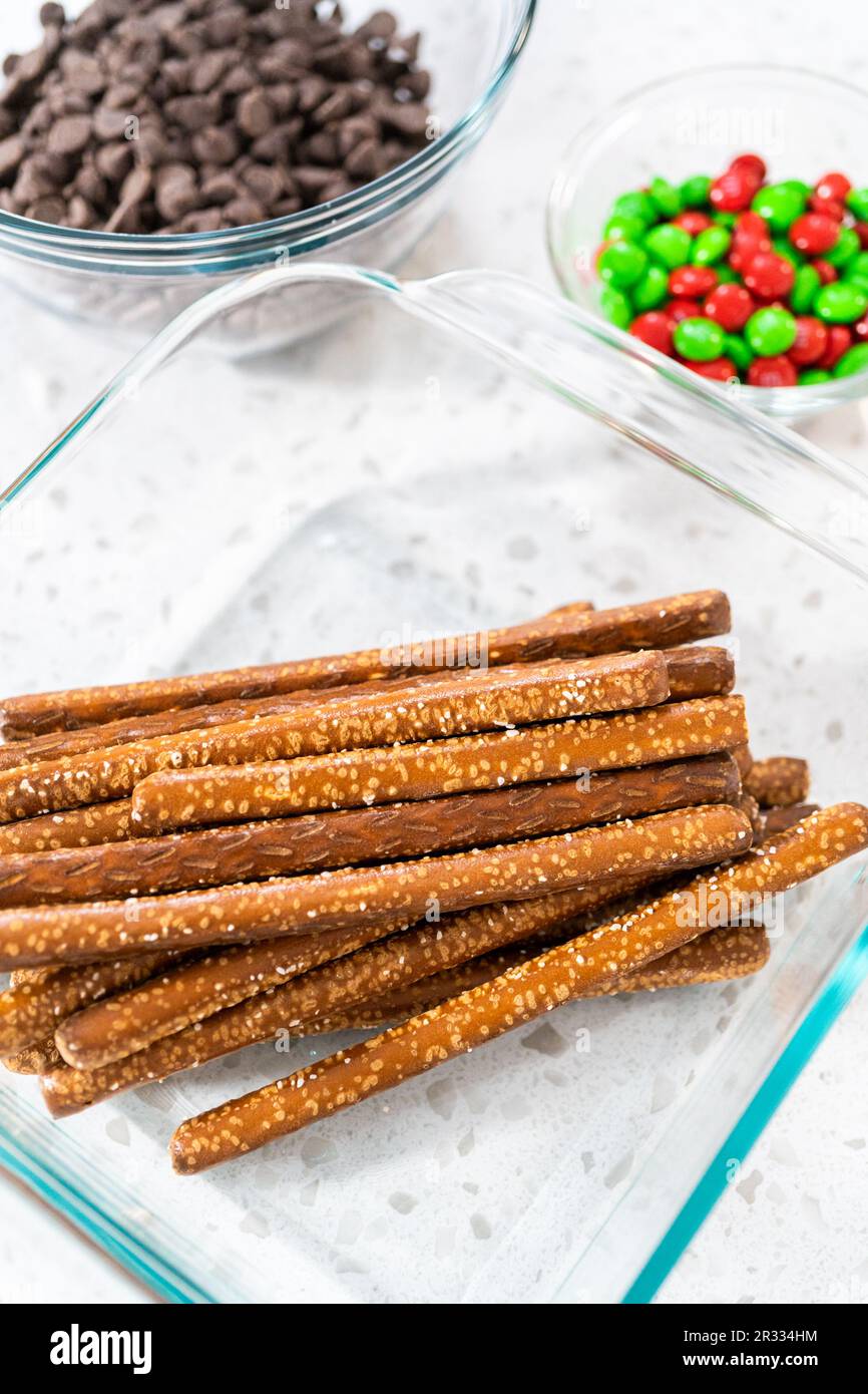 Chocolate Covered Pretzel Rods Stock Photo Alamy