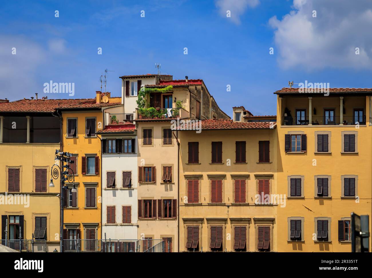 Medieval Renaissance gothic buildings along a street near the Santa Croce Basilica church Centro Storico or Historic Centre of Florence, Italy Stock Photo