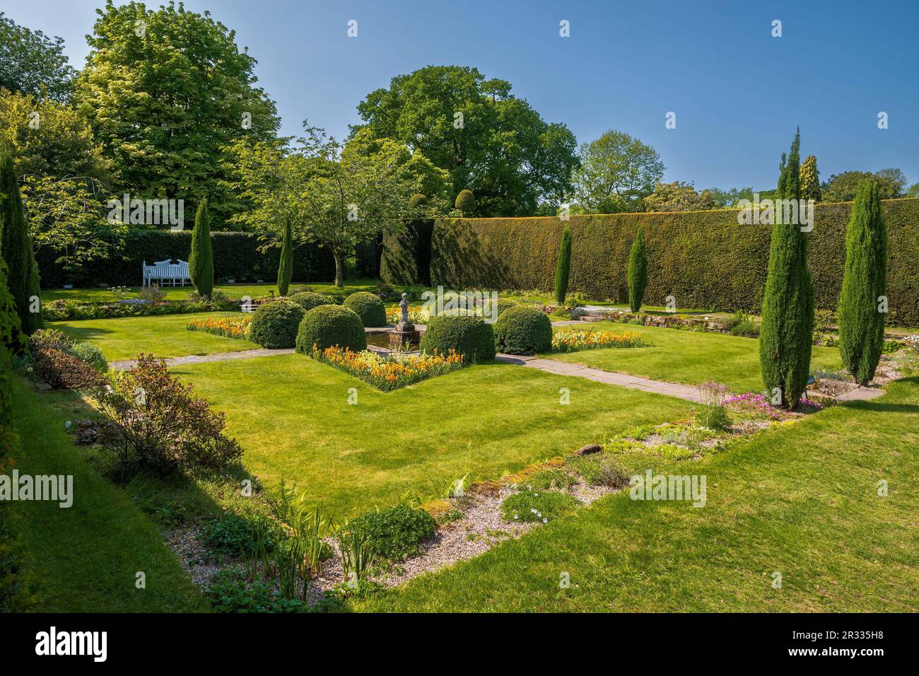Formal garden Arley Hall gardens near Knutsford in Cheshire. Stock Photo