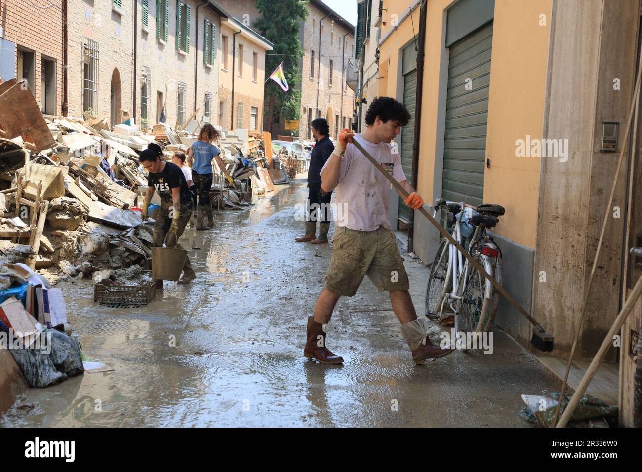 Italy, Italy. 22nd May, 2023. City of Faenza damage after flood - volunteers, street cleaning, debris and rubble in the streets. - in the pic. Municipal music school damages - Faenza, (RA), May 22, 2023 - photo: stringer Bologna Credit: Live Media Publishing Group/Alamy Live News Stock Photo