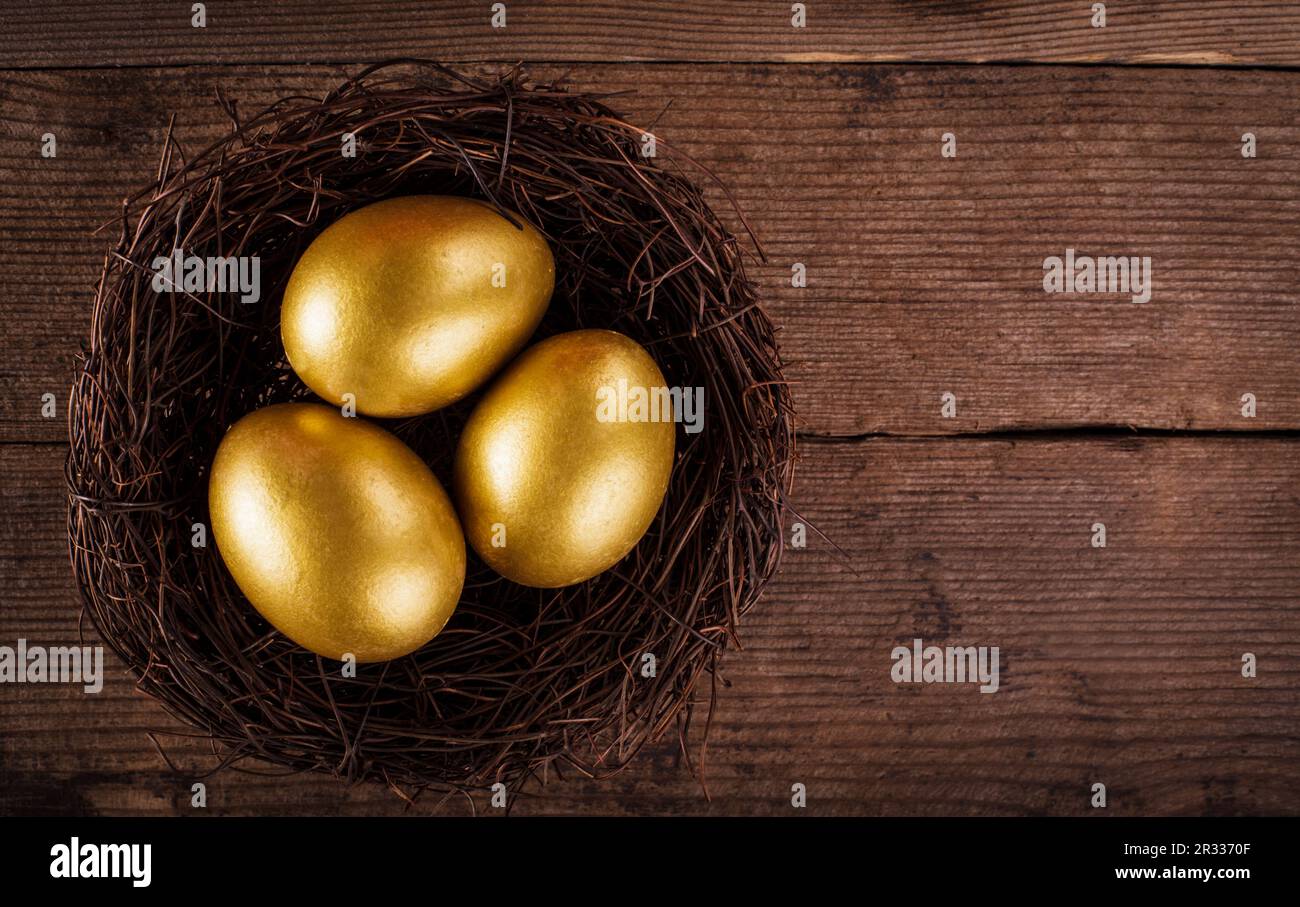 Golden eggs in the nest Stock Photo - Alamy
