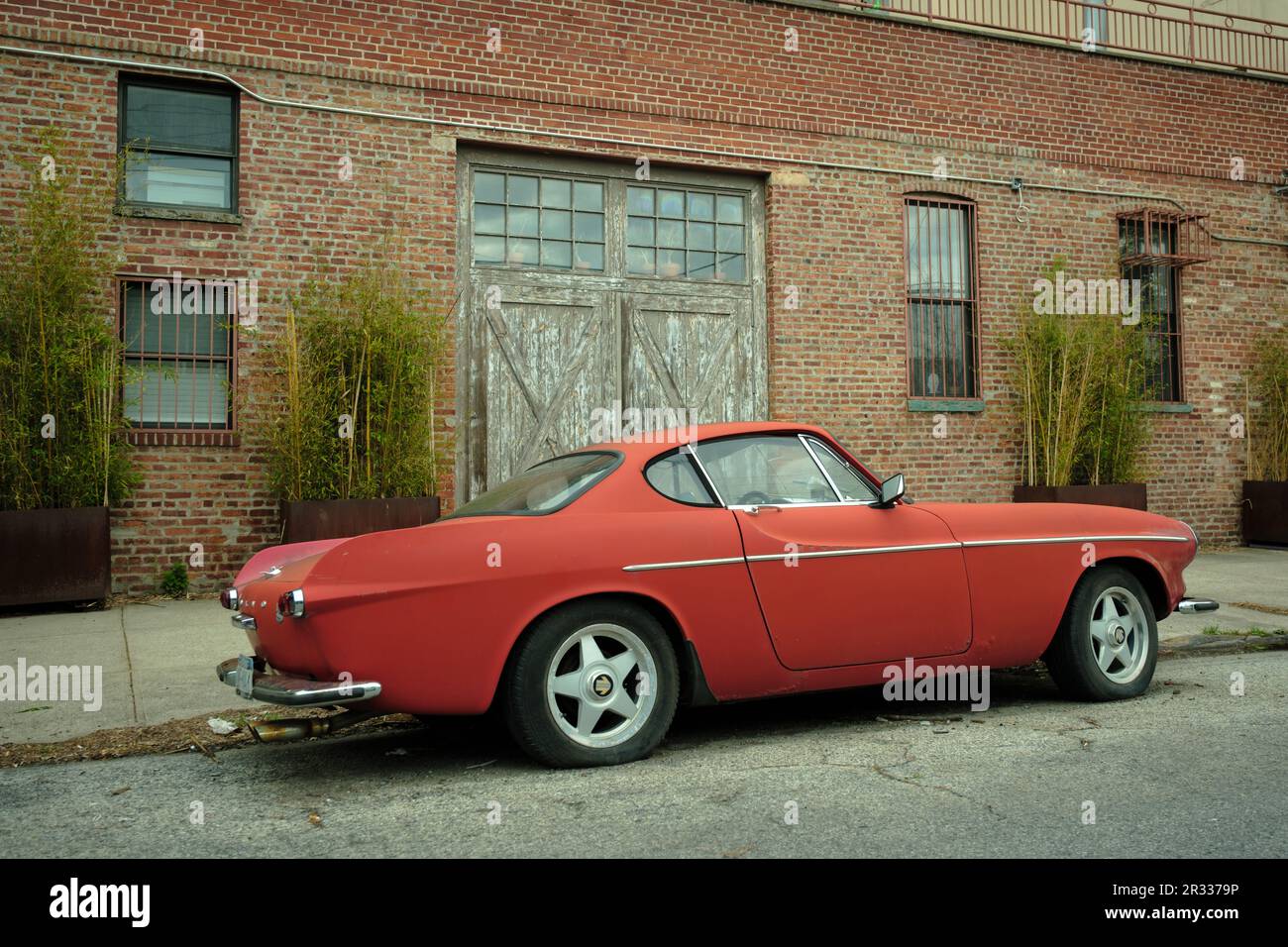 Vintage red coupe in Red Hook, Brooklyn, New York Stock Photo