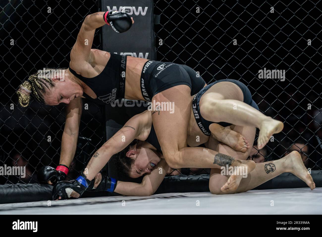 Madrid, Spain. 20th May, 2023. Chanel Forster and Mercedes Custodio fight during the Mixed Martial Arts competition 'WOW 9 : El Camino del Guerrero' at Palacio de Vistalegre Arena. Credit: SOPA Images Limited/Alamy Live News Stock Photo
