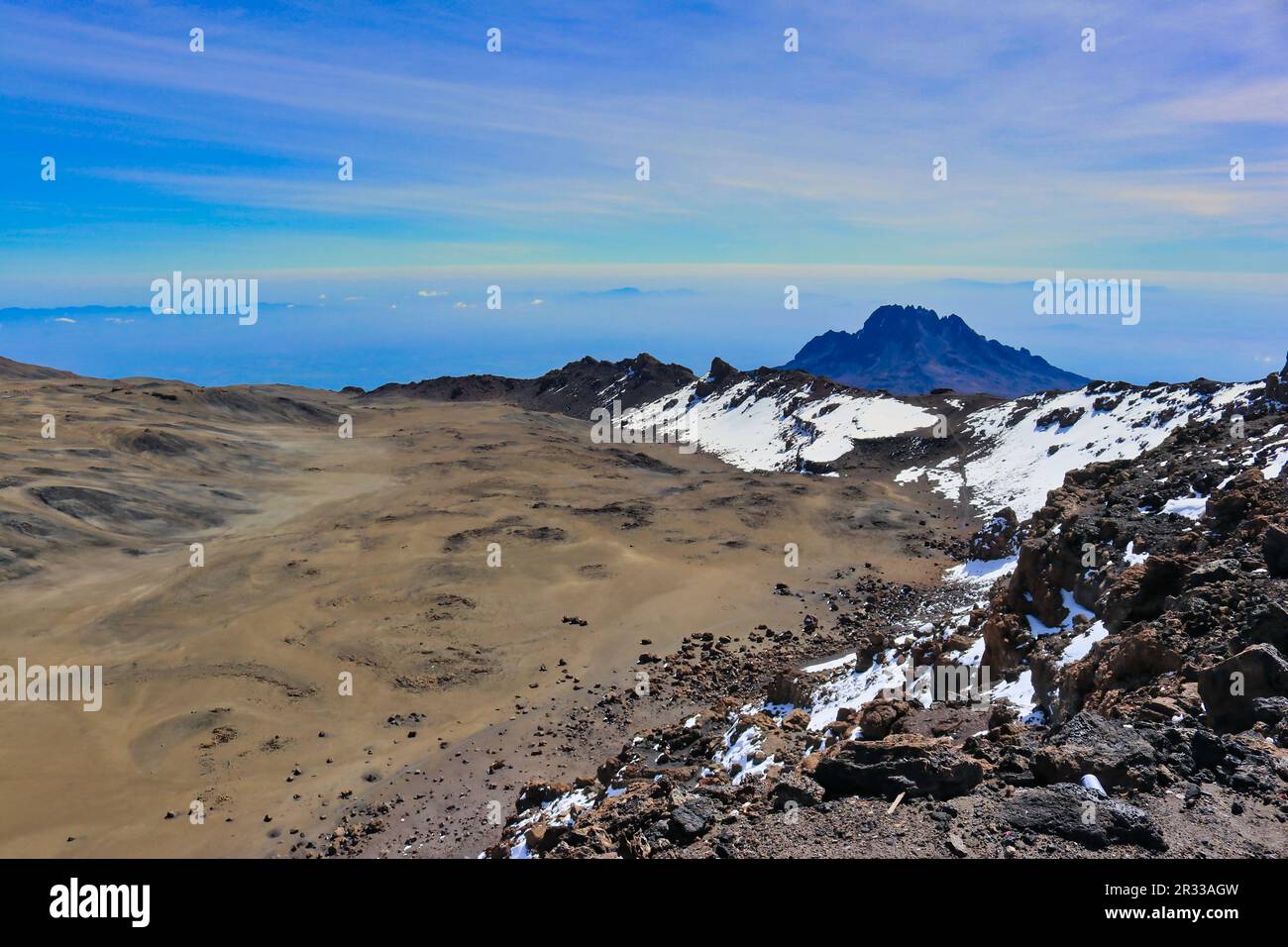 Mawenzie peak view from the Kibo crater rim on Kilimanjaro, Tanzania