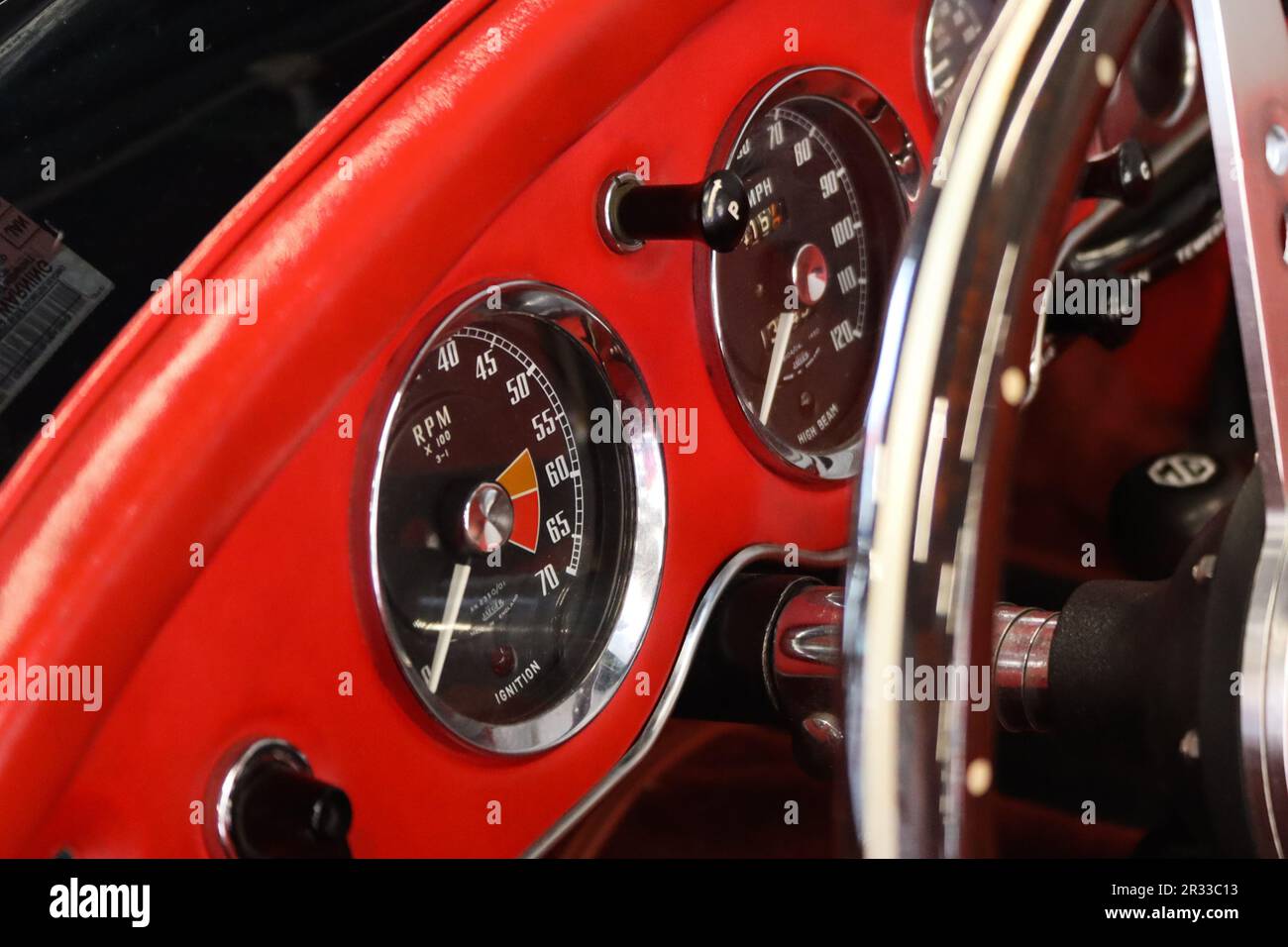 British sports car MGA interior Stock Photo