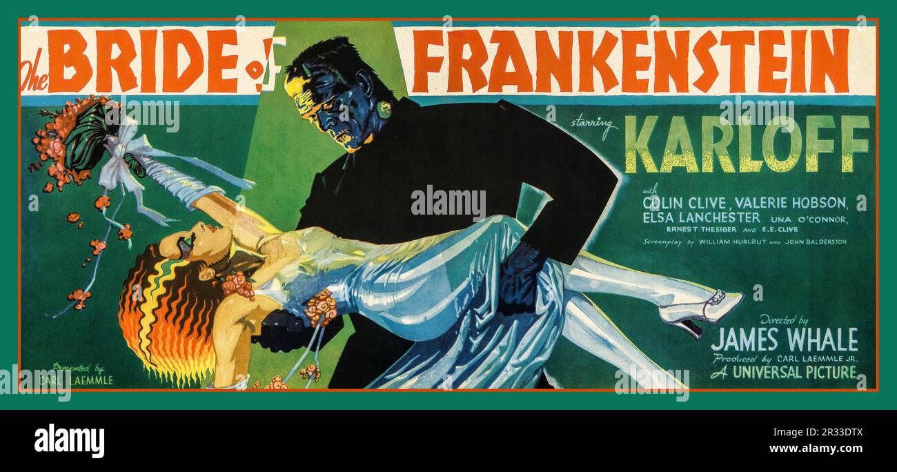 Vintage Movie Film Poster 1935 film Bride of Frankenstein. starring Boris Karloff, Colin Clive, Valerie Hobson, Elsa Lanchester. Directed  by James Whale. A Universal Studios Picture, Hollywood USA Stock Photo