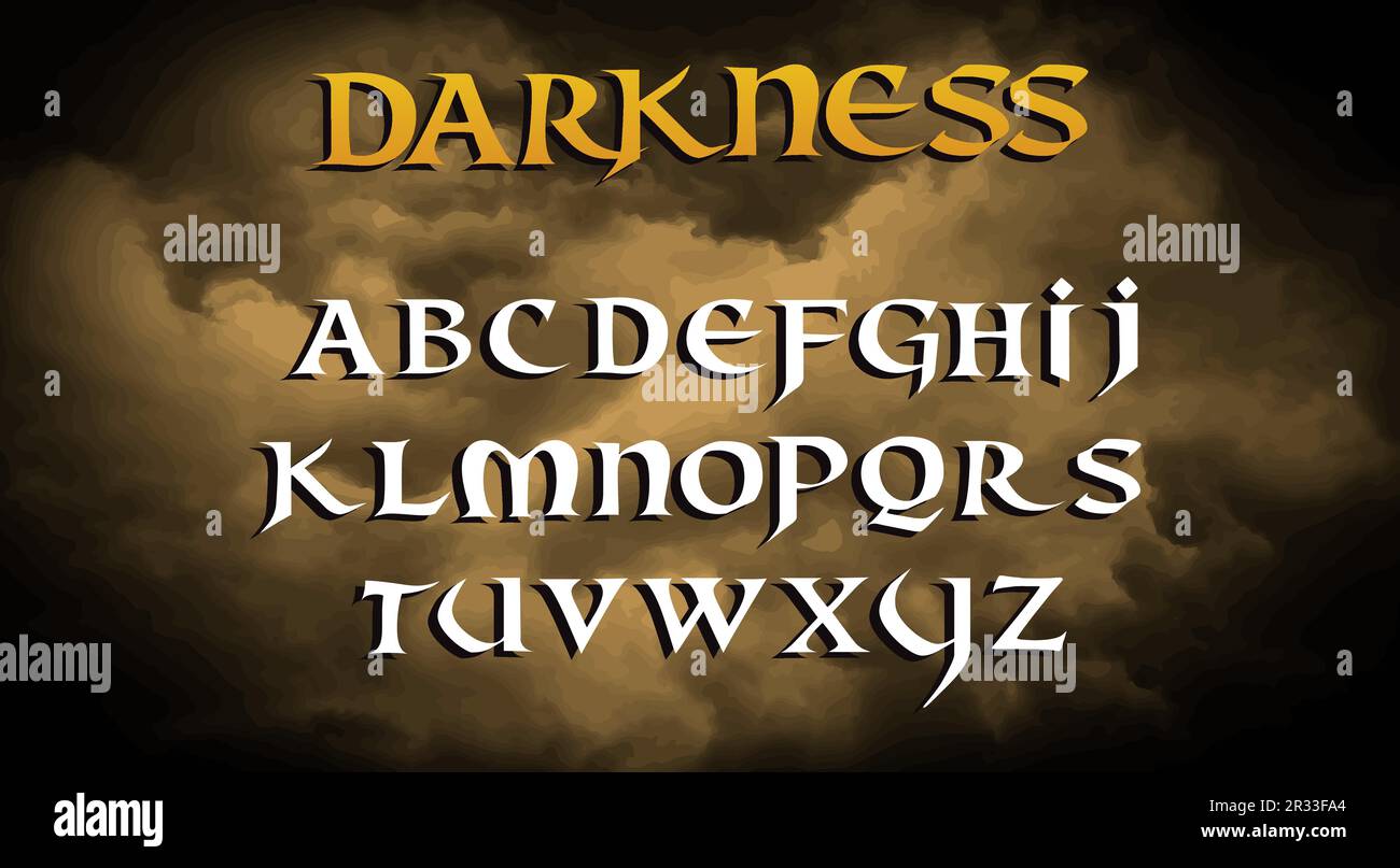 Gothic Alphabet in 90's style. Retro typography for horror or thriller movie logo. Vintage abc vector collection of letters. Capital font for fantasy Stock Vector