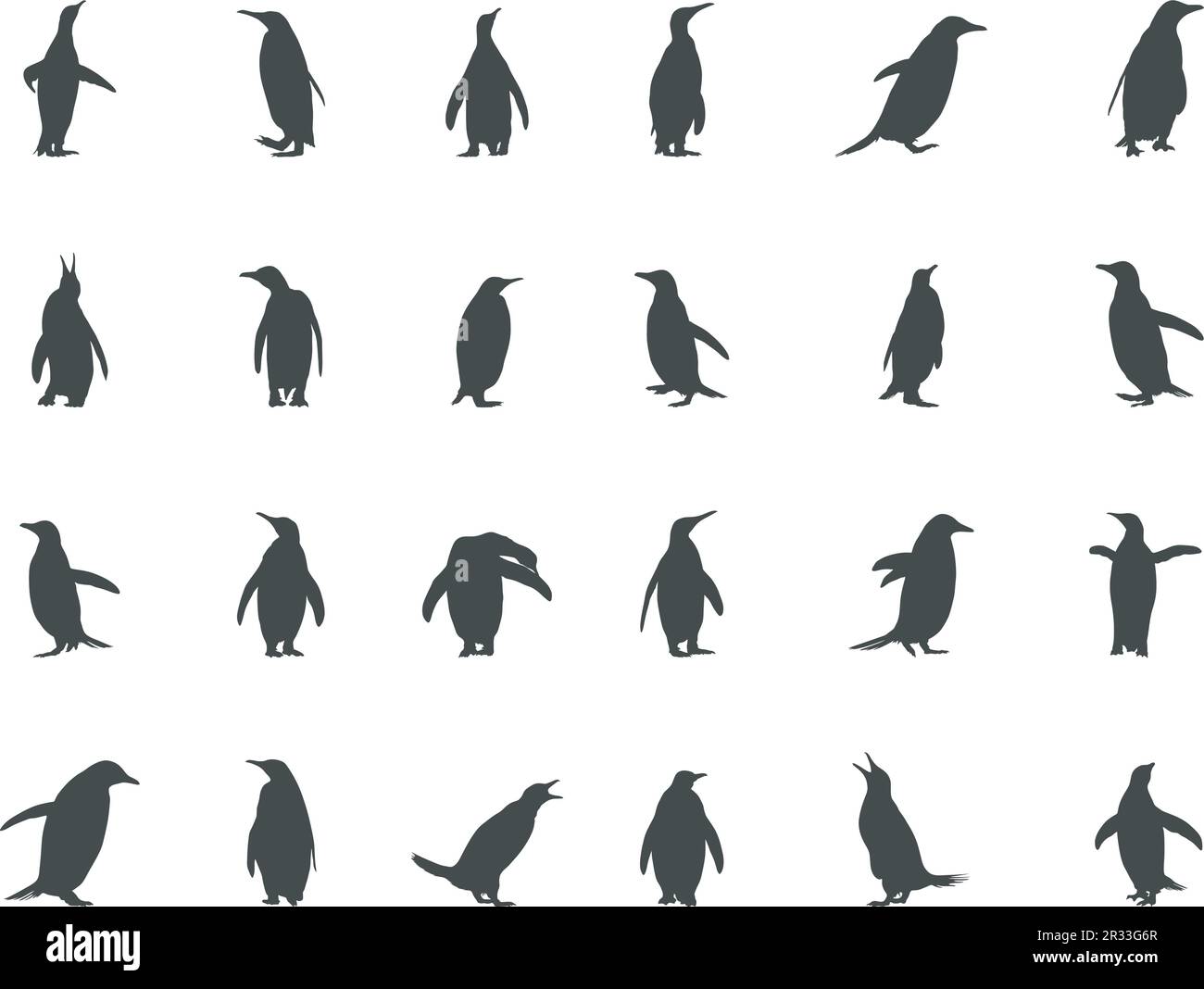 Penguins silhouette, Penguin clipart, Penguin illustration Stock Vector