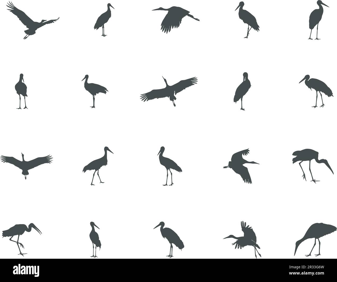 Stork silhouette, Stork vector silhouette, Flying stork silhouette ...