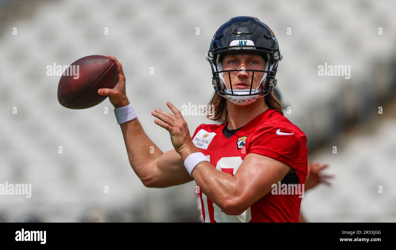 Jacksonville Jaguars quarterback Trevor Lawrence (16) throws a pass during the NFL football team