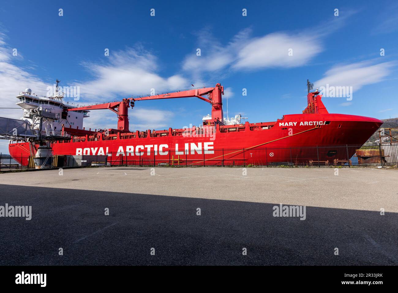 Cargo/container vessel Mary Arctica alongside quay in Laksevaag, in the port of Bergen, Norway. Stock Photo